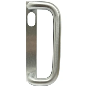 The Lockton Narrow Square End External Plate with a cylinder hole features an offset silver U-shaped handle and a rectangular plate with an oval cut-out, displayed against a white background.